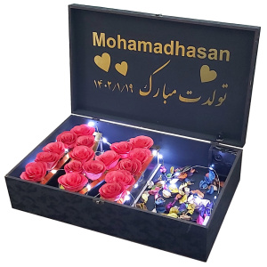باکس گل حروف موزیکال با ریسه و روکش چرم مصنوعی مدل bx-ylr1-m2