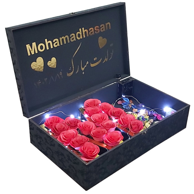باکس گل حروف موزیکال با ریسه و روکش چرم مصنوعی مدل bx-ylr1-m2